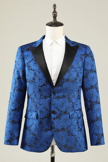 Peak Lapel Jacquard Royal Blue Single Breasted Menns Prom Blazer